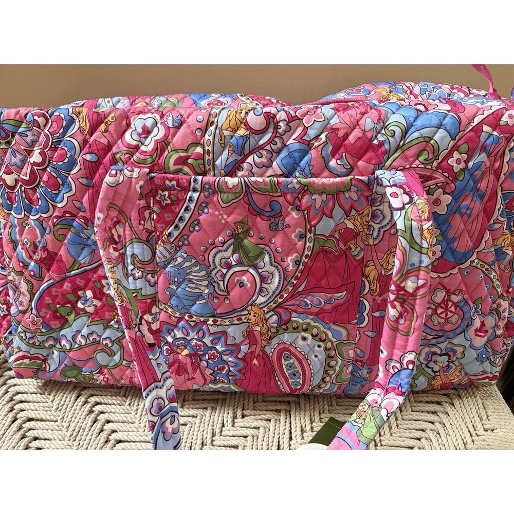 Vera Bradley Disney Aurora Pink Swirls Fairies Large Original Duffel Bag Travel